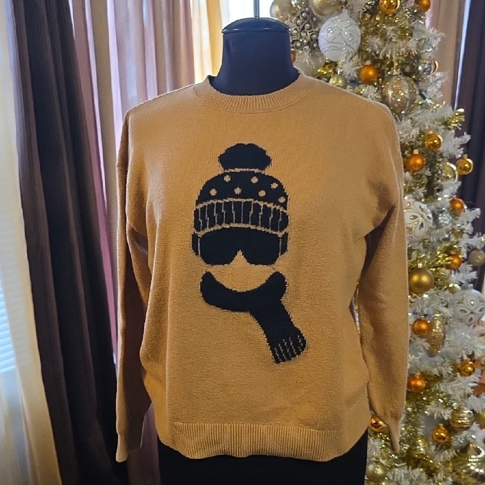 Lou & Grey Tan Sweater with Black Hat Design